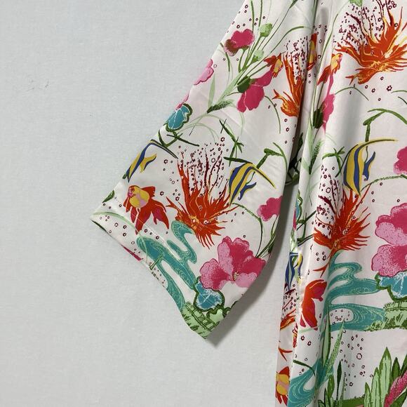 Natori Women's Kaftan Kimono Large Under The Sea Fish Pockets Zip Up Multicolor - Picture 4 of 14